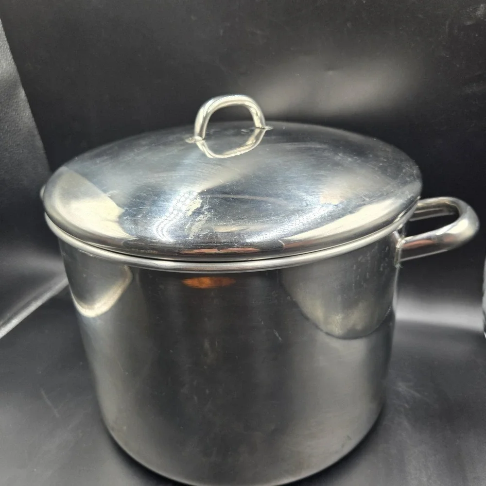 Vtg 1801 Revere Ware 16 Qt Stock Pot w/Lid Stainless Steel Heavy Bottom 2056